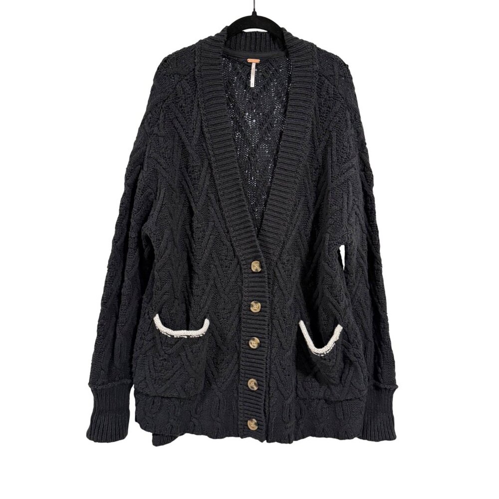 Free People Montana Cable Cardi‎ Oversized Black Size M